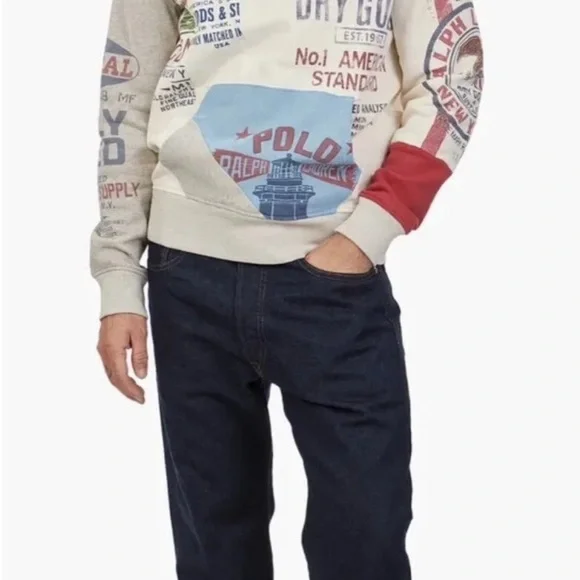 Polo by Ralph Lauren Blue and Cream Graphic Hoodie - Picture 2 of 12